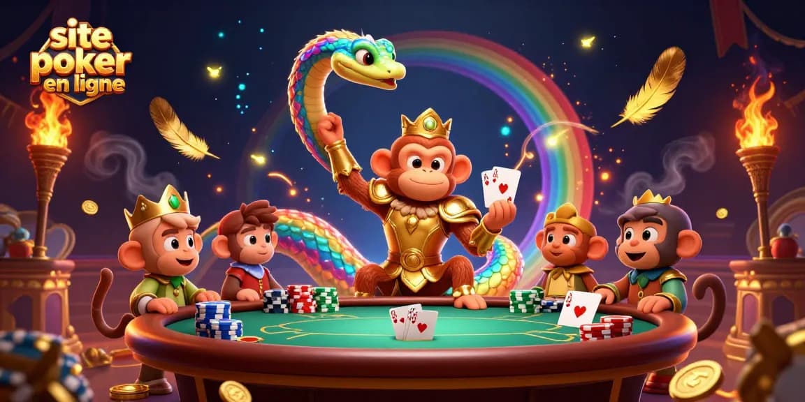 Jouez et gagnez sur un site poker en ligne avec des animations colorées et une ambiance festive.