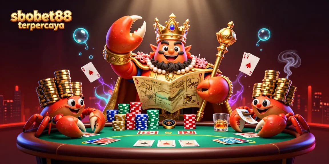 Engage with sbobet88 terpercaya as the golden crab emperor rules over a vibrant casino scene.