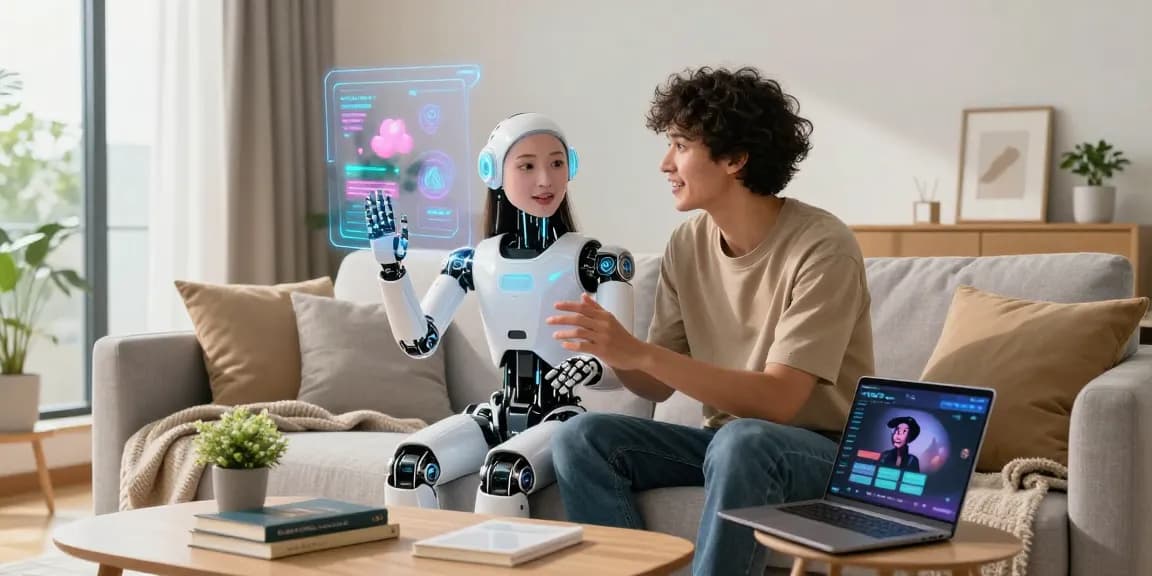 ai gf interactive moment in a modern home with cozy decor