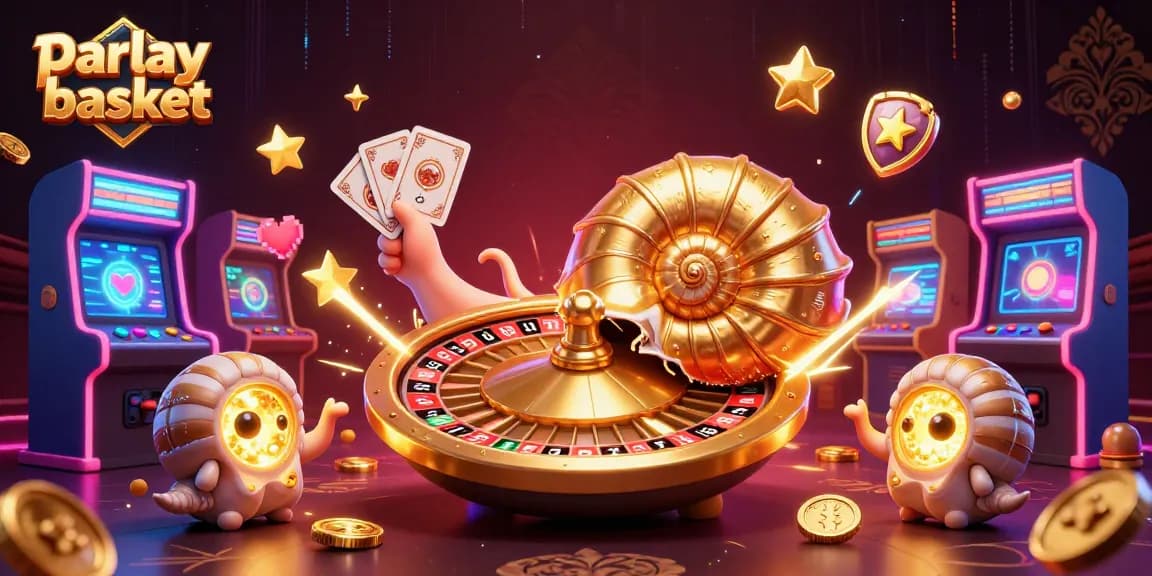 Experience thrilling parlay basket action with vibrant 3D casino elements and characters in a dynamic colorful scene.