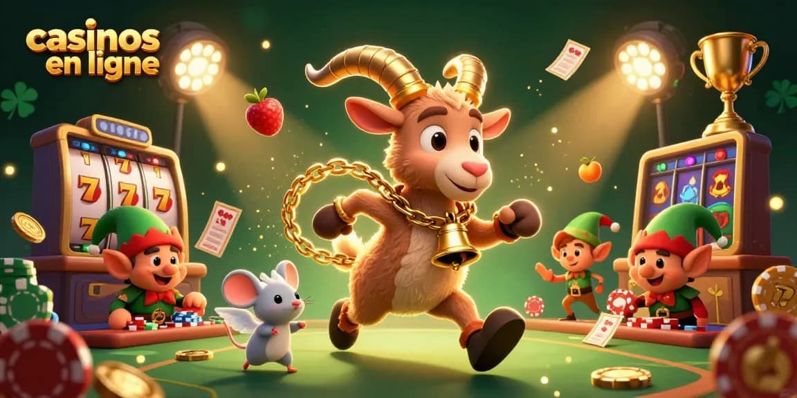 Jouez sur les casinos en ligne avec une illustration dynamique de Krampus et des elfes malicieux.