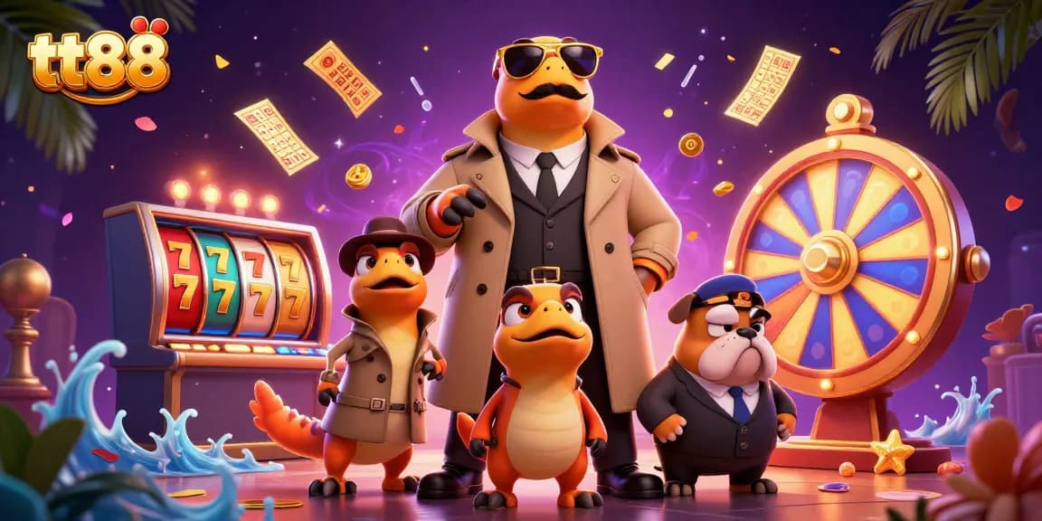 Engage with tt88's exciting slot games as three raptors hilariously attempt VIP entry at a casino.