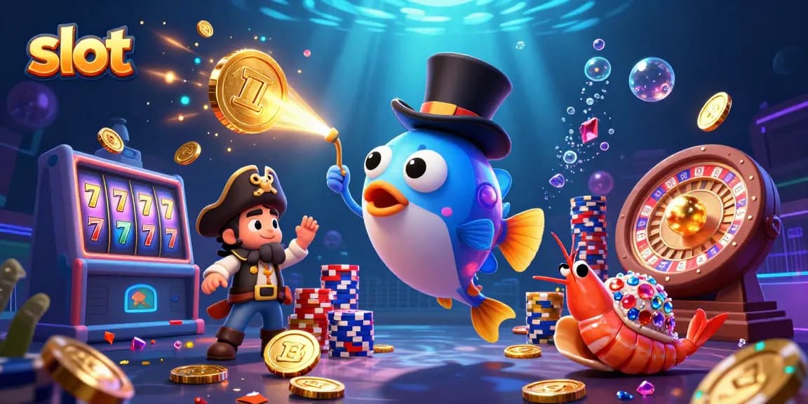 Spin the slot reels with the deep-sea anglerfish as it attracts golden coins and treasures.