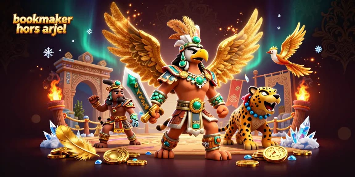 Plongez dans l'univers des paris avec bookmaker hors ARJEL, guerriers azteques et ambiance de casino.