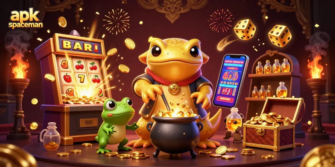 Experience the thrilling apk spaceman adventure with a burst of colors and casino elements in this exciting illustration.