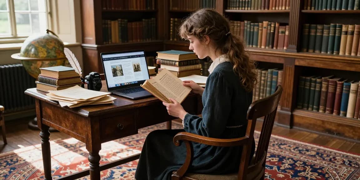 Explore rich historical content at https://tyntescastle.com with immersive library scene.