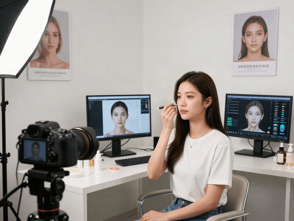 Young person preparing for an attractive test in a modern studio.