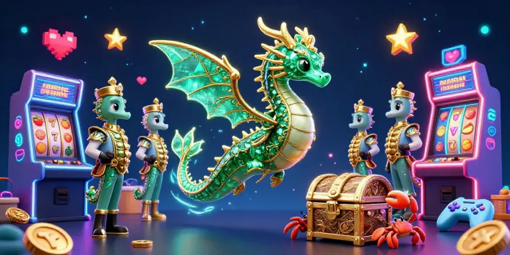 Engage with situs slot through a vibrant 3D depiction featuring slots and mythical sea creatures.