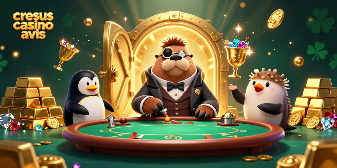 Cresus casino avis met en avant un morse joyeux en costume victorien jouant aux cartes à une table de poker sous-marine.
