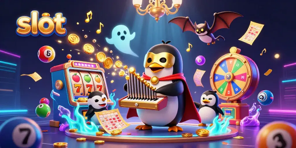 Slot yang menggiurkan tampil dengan penguin opera misterius dan simbol buah yang berkilau.