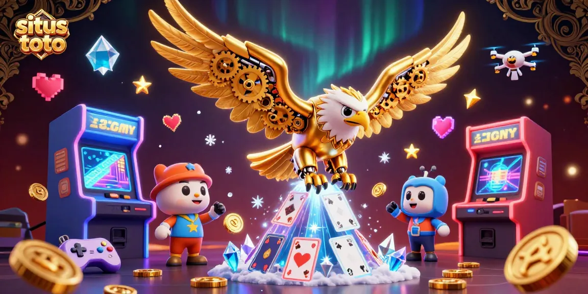 Engage with situs toto for thrilling 3D gameplay, featuring a golden eagle amidst casino elements.