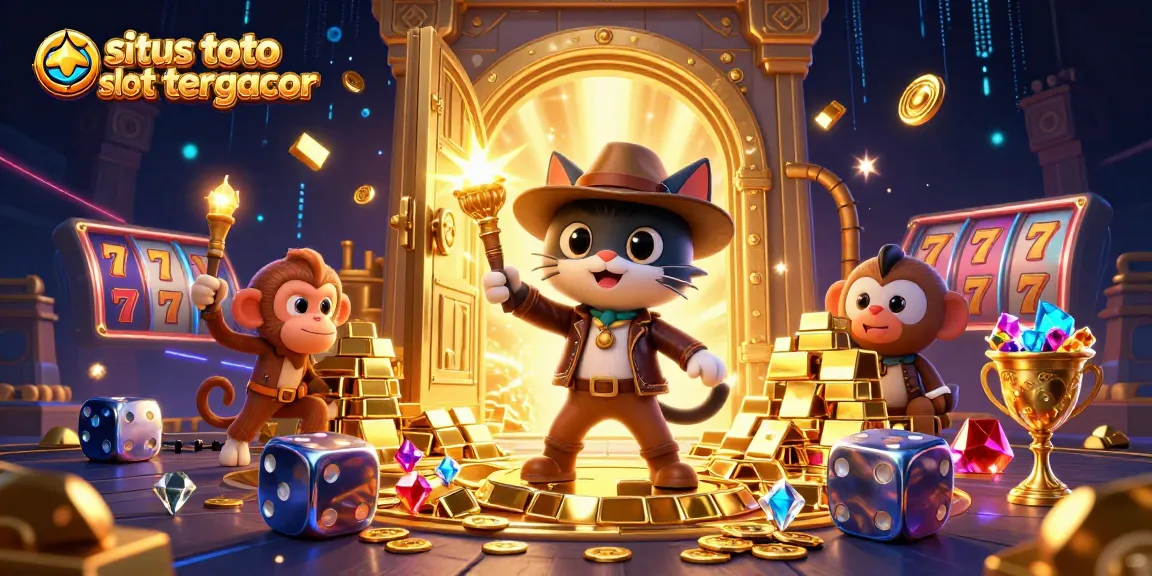 Explore exciting riches at situs toto slot tergacor with a 3D cartoon scene featuring a cat archaeologist.