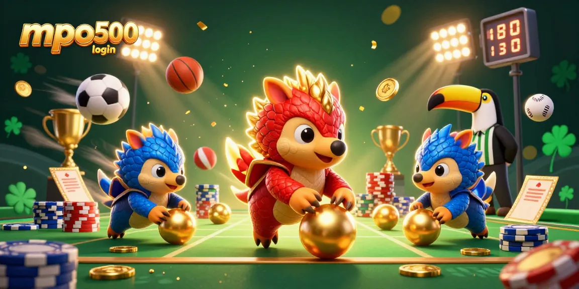 Experience thrilling gameplay with mpo500 login, as rival pangolins compete amid casino elements.