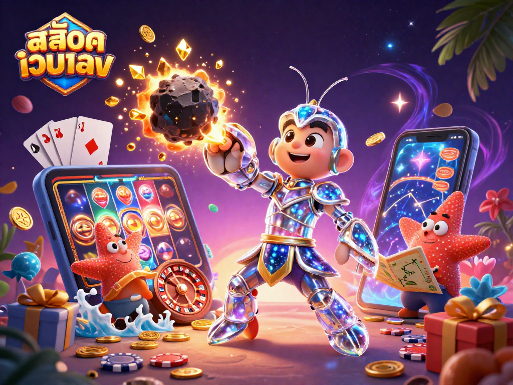 Experience the excitement of สล็อตเว็บตรง with a dynamic 3D galactic samurai and vibrant casino elements.