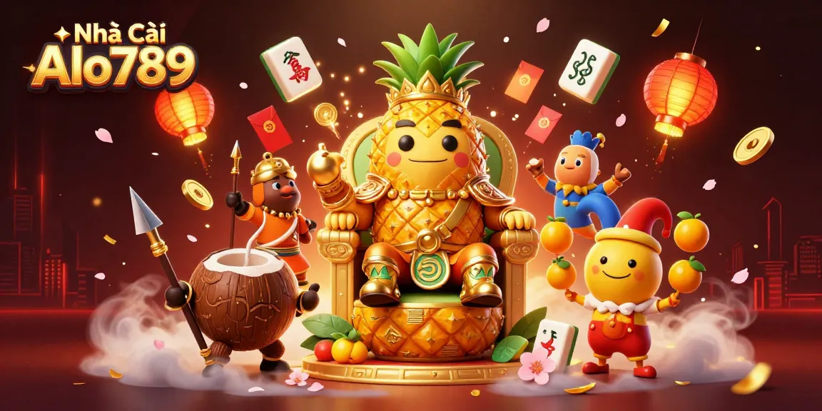Engage with Nhà Cái Alo789 as the golden pineapple king rules over a vibrant beach casino scene.
