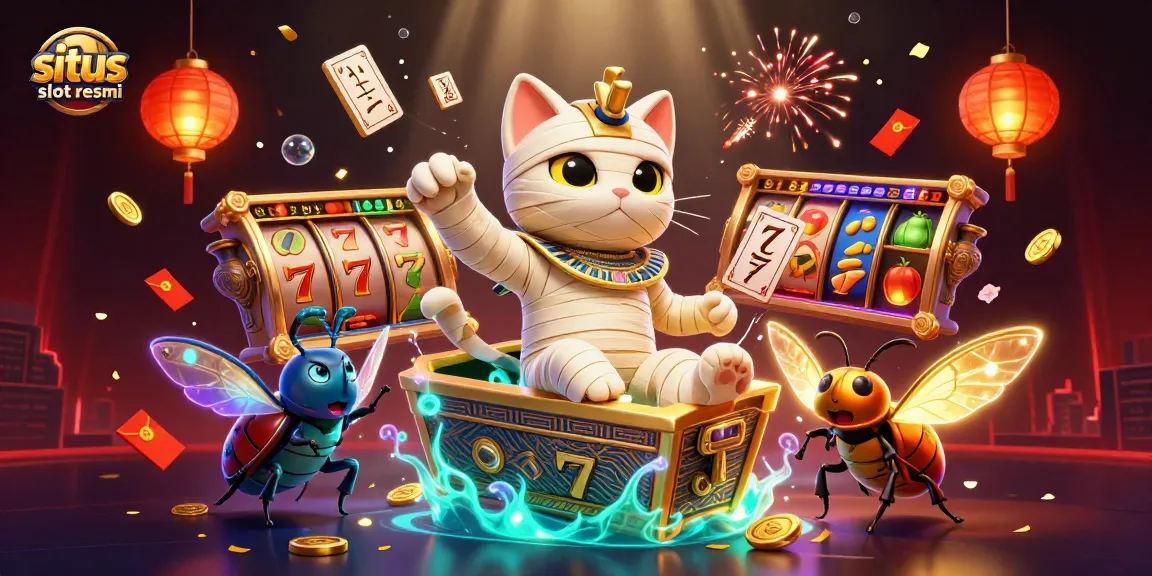 Spin the reels at situs slot resmi, with vibrant characters and symbols lighting up the casino.