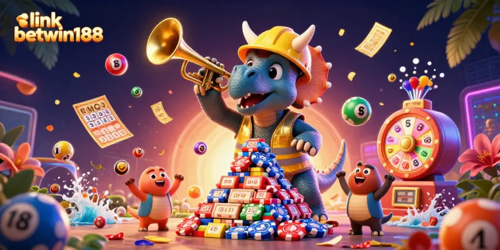 Mencari link betwin188 dengan triceratops 3D dan elemen permainan yang ceria.