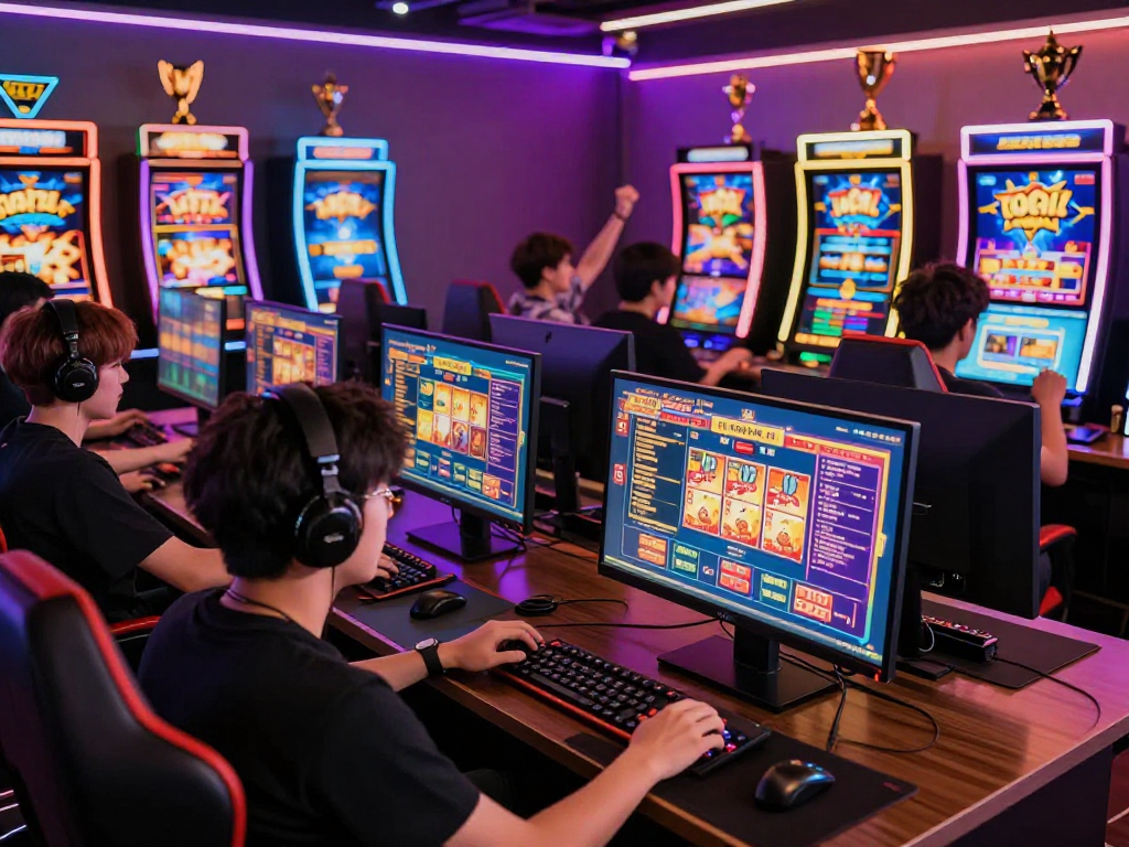 Engaging scene of players enjoying togel 4D and other games in a vibrant online gaming environment.