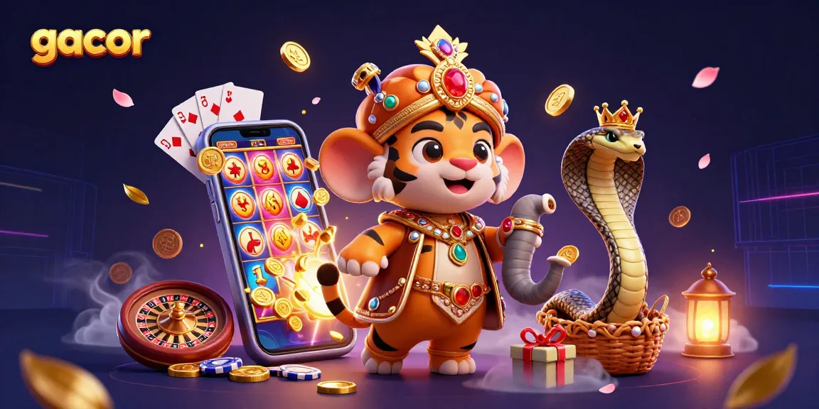 Gacor dalam permainan slot dengan maharaja harimau dan gajah berkilauan di tengah suasana kasino.