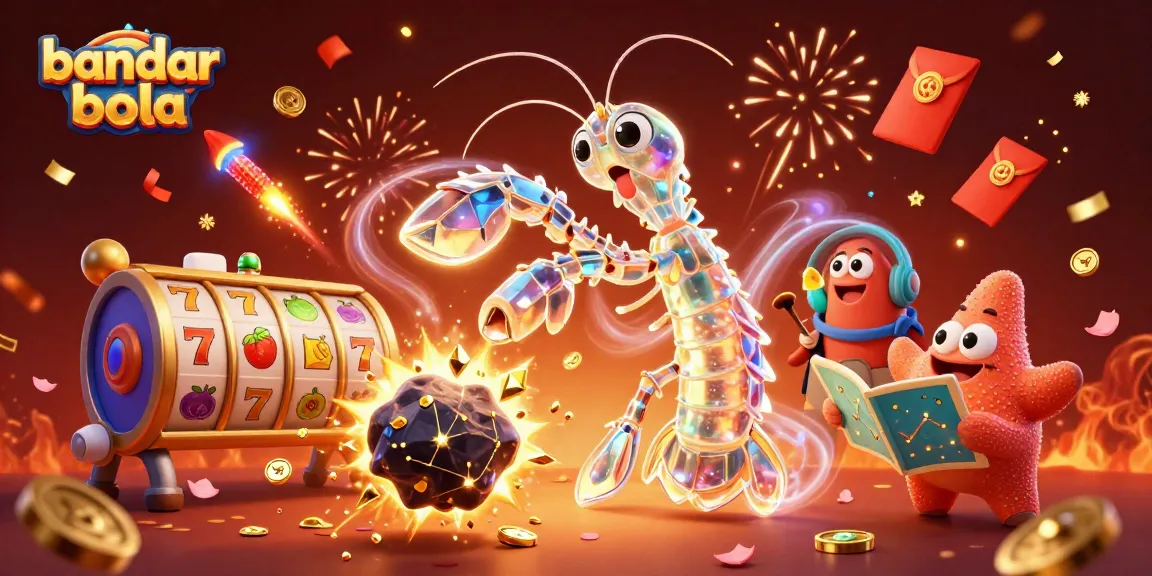 Engage in thrilling bandar bola action with a galactic mantis shrimp smashing asteroids, revealing golden treasures in a vibrant casino scene.