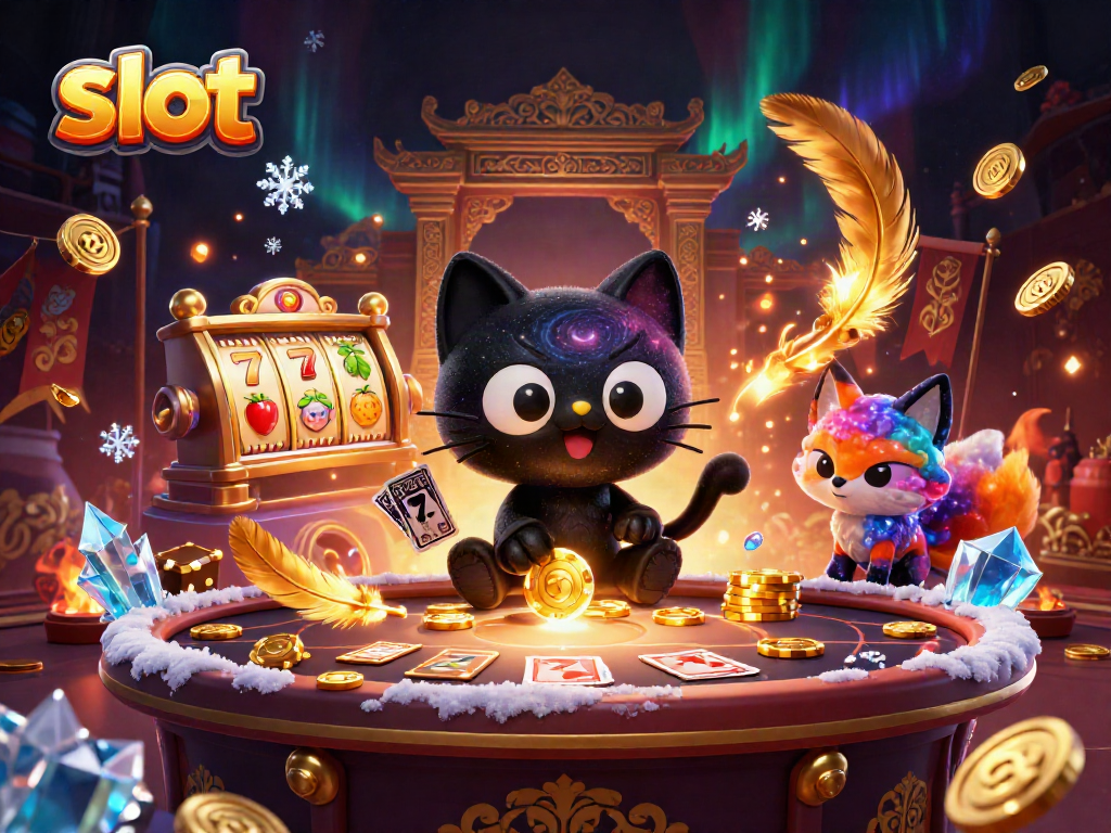 Engage with the exciting slot features in a cosmic casino universe with a captivating black hole cat.