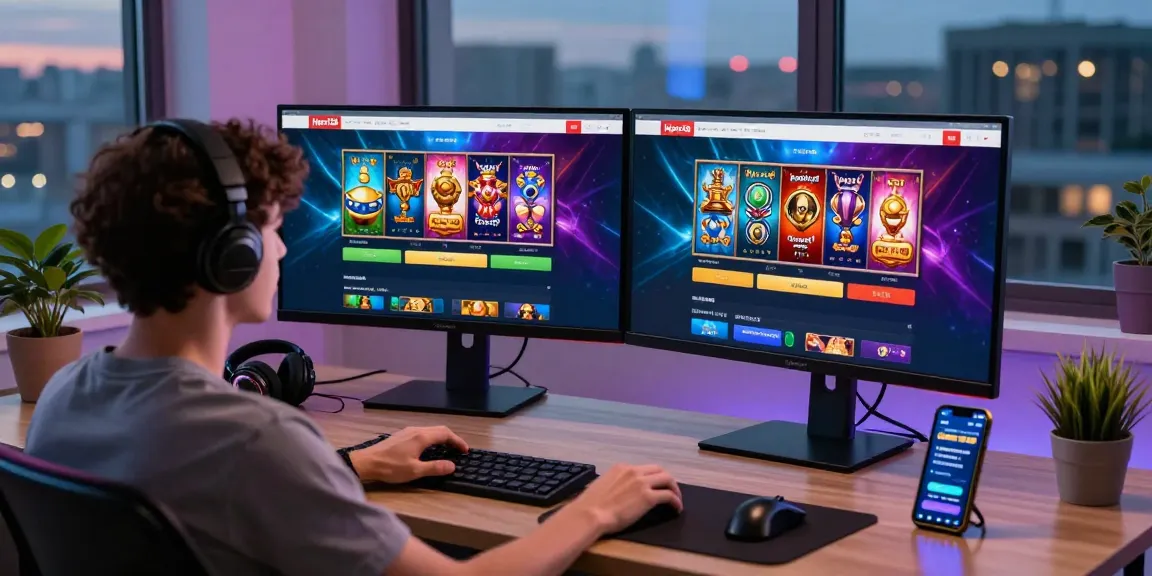 Player engaging with Hero138 online platform in a dynamic gaming setup filled with colorful visuals.