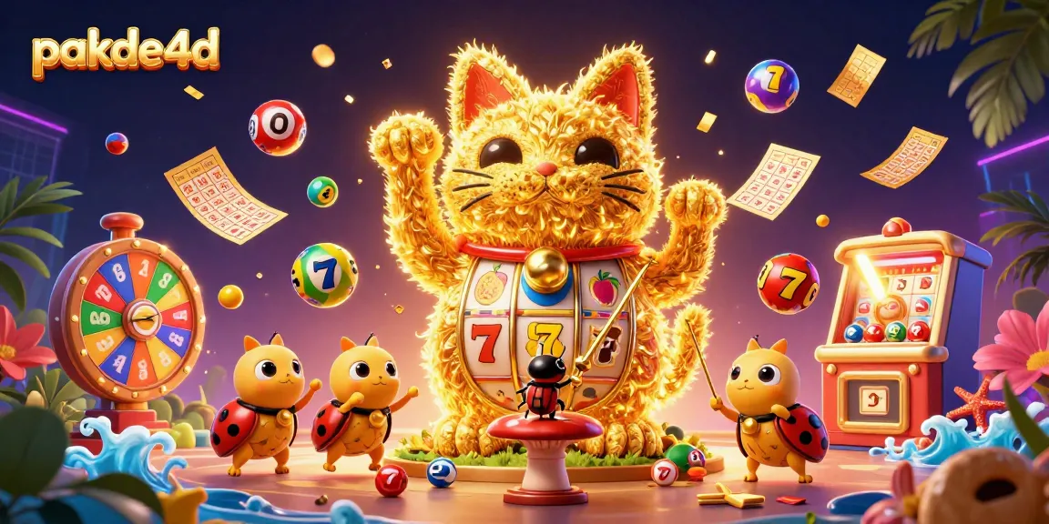 Experience pakde4d's exciting slot adventure with a lucky cat formed by golden fireflies and vibrant game elements.