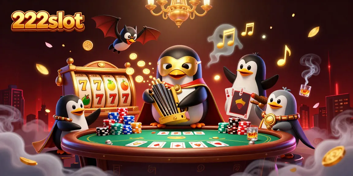 Menggandakan kemenangan di 222slot dengan slot bertema kasino di ilustrasi promo 3D.