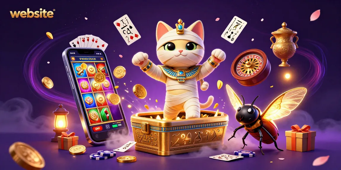 Permainan slot gacor hari ini di website dengan karakter kucing mumifikasi dan elemen kasino menarik.
