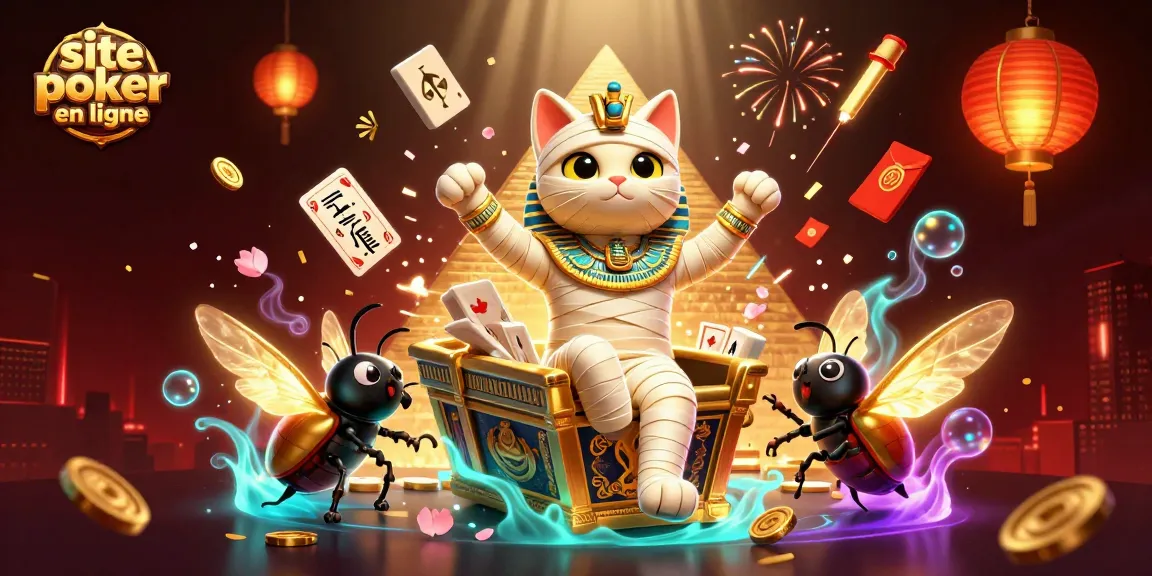 Jouez sur un site de poker en ligne avec une illustration dynamique et colorée de jeux de cartes et de personnages captivants.